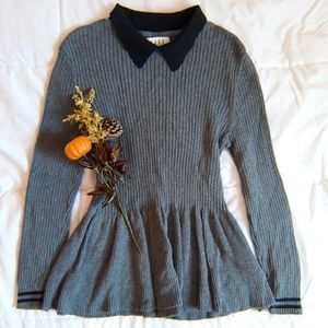 ELLE - M RIBBED LONG SLEEVE PEPLUM SWEATER TOP